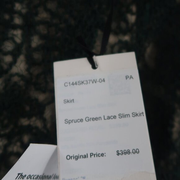 Worth Women's Spruce Green Lace Slim Pencil Skirt w Nude Underlay Size 4 NWT - Picture 2 of 9